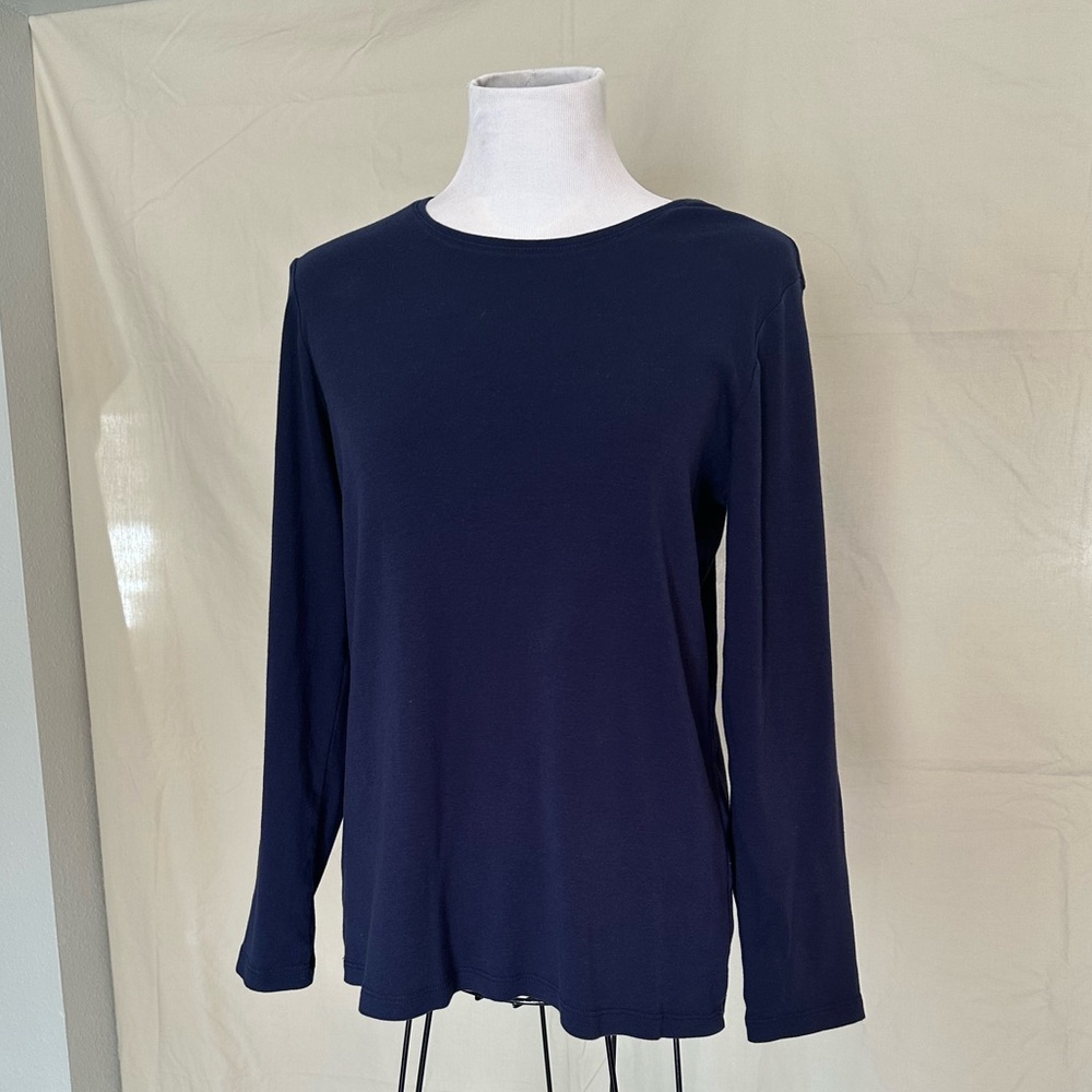 Chico's 100% cotton Navy Blue Long Sleeve Top crewneck size 2 large classic